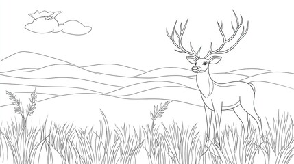 A line-art deer standing in a misty field highly detailed with sharp focus generated AI