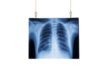 Chest X-ray hanging on strings  isolated on white background