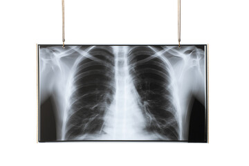 Medical X-ray of  person's chest hanging  isolated on white background