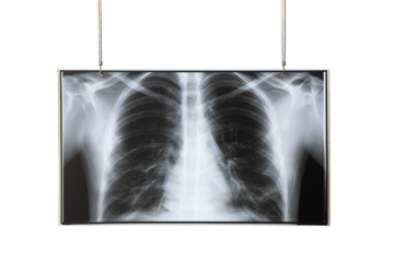 Medical X-ray of  person's chest hanging  isolated on white background