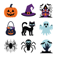 Obraz premium 2d vector illustration Halloween t shirt icon design items ghost character Candles in carved pumpkin 