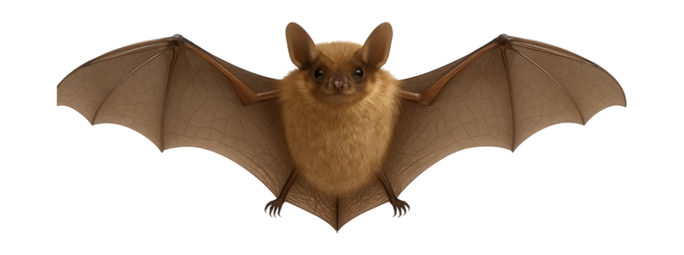 Little brown bat with membranous wings and small, rounded ears