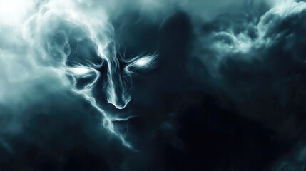 A thunderstorm forming the face of a ghostly figure highly detailed with sharp focus - generated AI