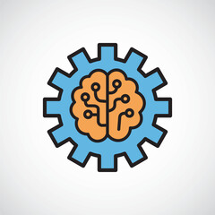 Brain with Gear Icon – Cognitive AI Thinking Mechanism, Vector sign, Symbol, logo illustration. Vector graphics for Presentation and other