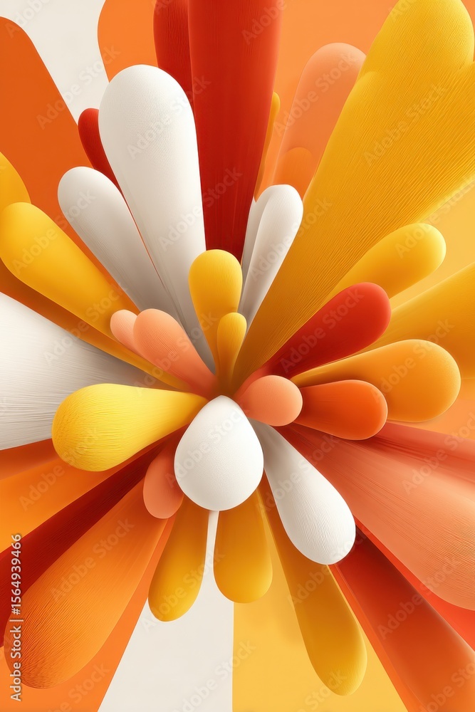 Poster abstract explosion of colorful minimal shapes in orange and yellow tones