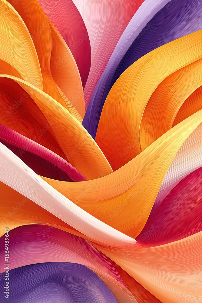 Poster vibrant abstract waves of colorful flowing textures and smooth curved patterns