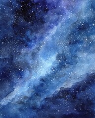 Fototapeta premium Celestial Watercolor. Abstract Night Sky Illustration with Bright Cosmos and Stars