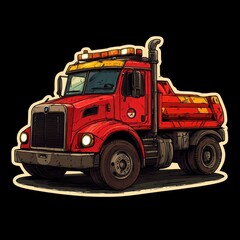 Bright red truck parked on a black background showcasing its design and details for art or illustration purposes