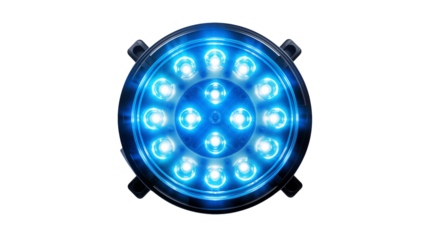 Bright blue LED light shines brilliantly isolated on transparent background, a captivating source of illumination for creative projects.