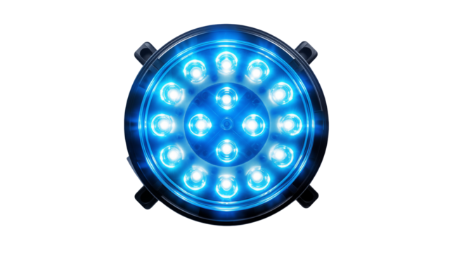 Bright blue LED light shines brilliantly isolated on transparent background, a captivating source of illumination for creative projects.