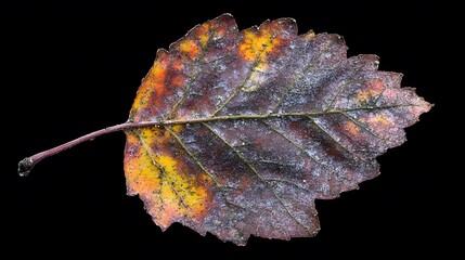 Frosty Autumn Leaf Macro Photography, Red and Yellow Fall Leaf