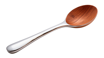 Elegant wooden spoon with silver handle presented isolated on transparent background