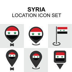 Location markers based on the Syrian flag for cultural, political, or geographic use.
