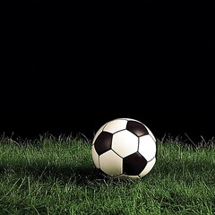 Soccer Ball on Green Grass Night Scene