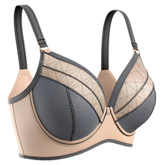 Stylish and elegant 3d rendered underwire bra in nude and dark gray colors with geometric pattern design