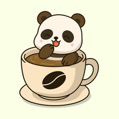 Cute panda soaking in a coffee cup vector illustration.