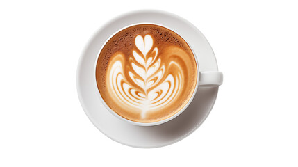 Coffee art flourishes beautifully in a cappuccino isolated on transparent background