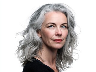 Fototapeta premium Elegant mature woman portrait. Natural beauty, gray hair. Ideal for beauty, fashion, and lifestyle projects.