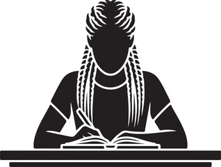 Girl with Braids Studying at Desk