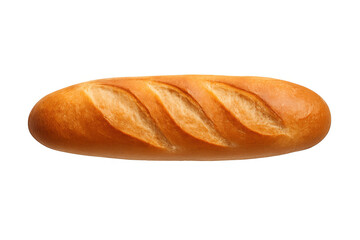 Golden crust baguette lying horizontally on a transparent background, perfect for food and bakery projects