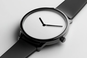 High Detail Picture of a Black and White Watch with a Silver Band