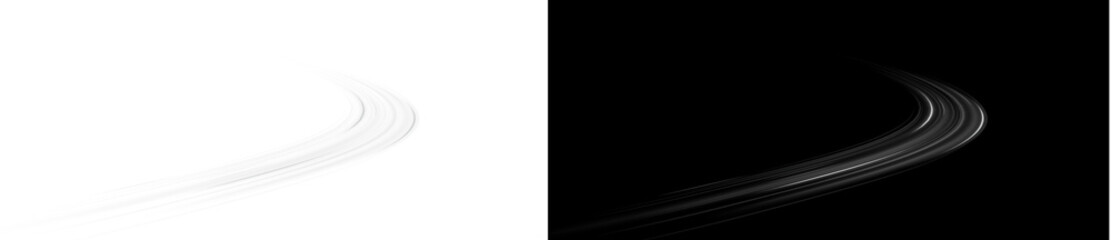 Transport streak with neon beam, white light trail and motion blur on dark road, modern automobile illustration with dynamic png effects for night city traffic and futuristic design.   © SerMen