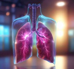 Illustration of human lungs hologram.