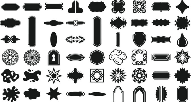 frame Vector set, black silhouette of frames in various shapes. Ideal for elegant, vintage-style design, invitations, labels. 