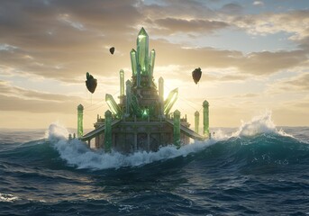 Crystal palace afloat on a turbulent sea.