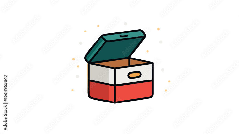 Poster open box illustration vector graphic for storage container and package design element with lid and h