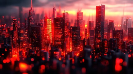 Fototapeta premium Red Cityscape at Dusk