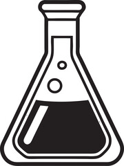Erlenmeyer flask with dark liquid and bubbles laboratory flask