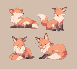 Fototapeta premium set of funny cartoon fox