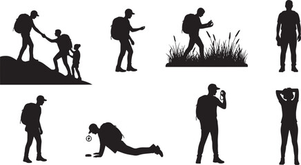 Diverse Hiking Silhouettes Against a White Background