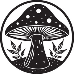 Mushroom icon with leaves and dots fungi nature