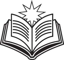 Open book with radiating star symbol pages lines