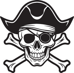 Pirate skull crossbones eyepatch hat vector