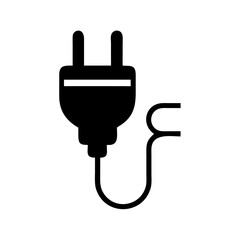 Obraz premium Electric plug icon isolated on white background, black silhouette of power adapter with cord, simple flat design, vector illustration 