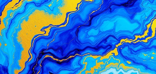 Azure blue alcohol ink abstract art, golden highlights, swirling texture,   effect,  ink