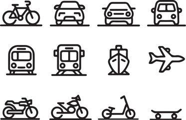 Minimal Transport Icons – Car, Bike, Scooter, Ship

