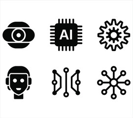 AI Technology Icons in Silhouette Style