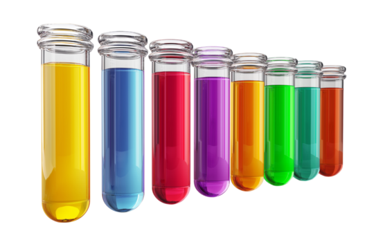 Colorful liquids inside test tubes  isolated on white background