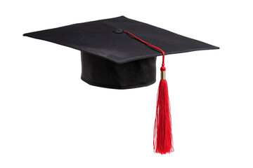 graduation cap with red tassel  isolated on white background
