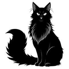 Sitting Maine Coon Cat Silhouette with Fluffy Tail