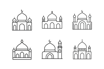 mosque draft line art vector illustration