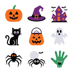Fototapeta premium 2d vector illustration Halloween t shirt icon design items ghost character Candles in carved pumpkin 