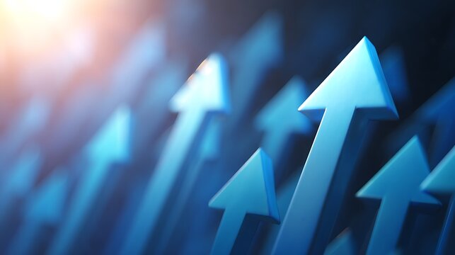 A dynamic composition of blue arrows pointing upwards suggesting growth and positive direction forward view