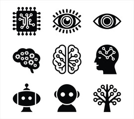 Neural Tree and Robot Silhouettes Vector