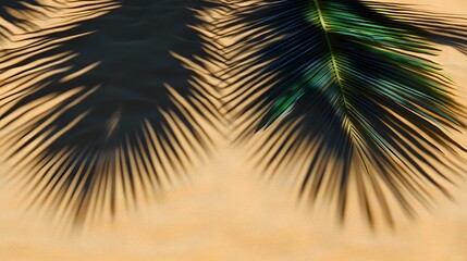 Palm Leaf Shadow on Sandy Beach Summer Tropical Background