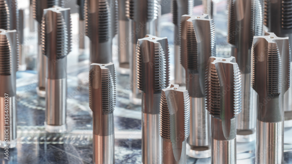 Poster various types of drill bitsmilling cutter . display is organized and bits are arranged in a way that makes it easy to see the differences between them.